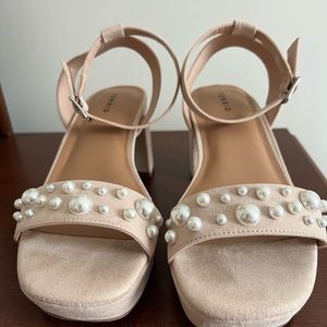 Pink Torrid heels with pearls.